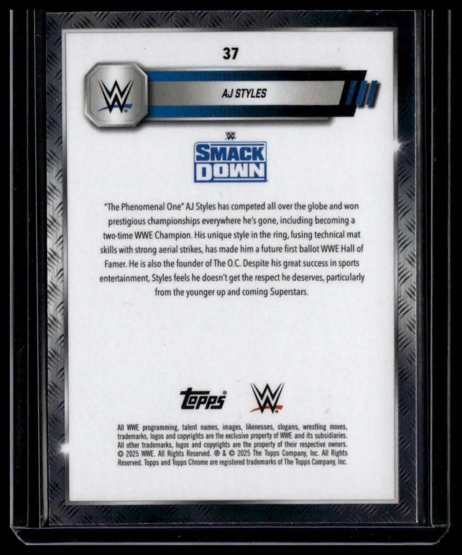 2025 Topps Chrome WWE #37 AJ Styles Teal Lazer Refractor #/175