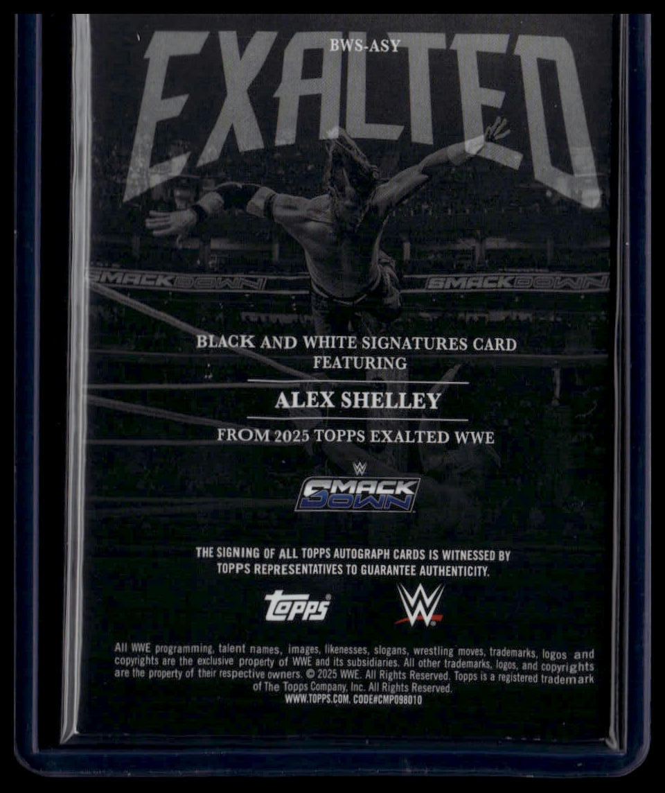 2025 Topps Exalted WWE #BWS-ASY Alex Shelley Black and White Signatures