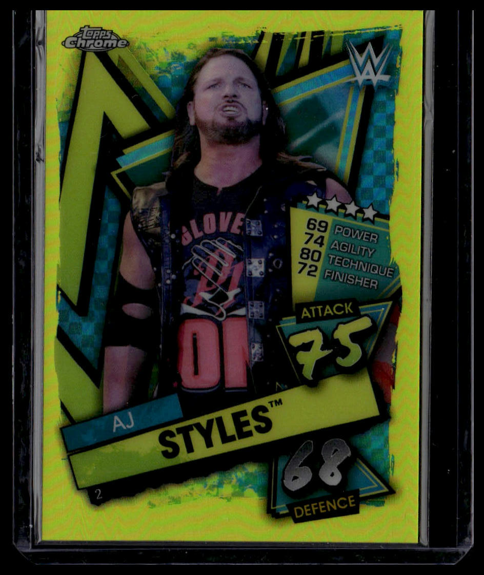 2021 Topps Chrome Slam Attax WWE #2 AJ Styles Yellow Refractors #/99