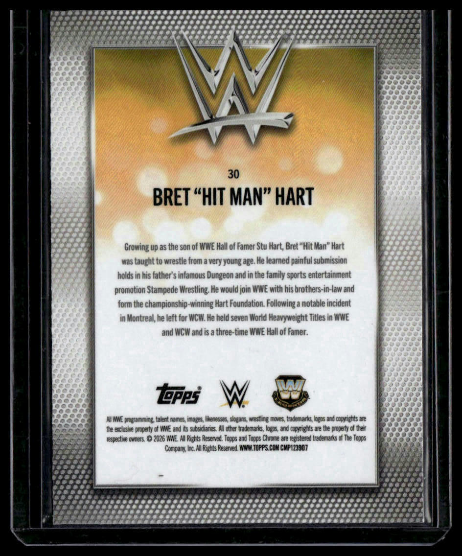 2026 Topps Chrome WWE #30 Bret "Hit Man" Hart Pink Refractor #/250