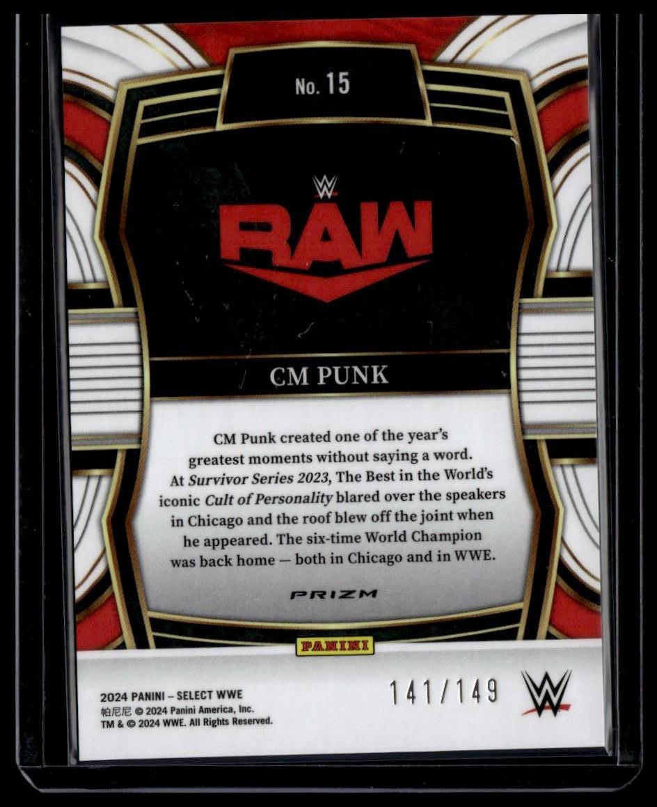 2024 Panini Select WWE #15 CM Punk Phenomenon Red Wave Prizms #/149