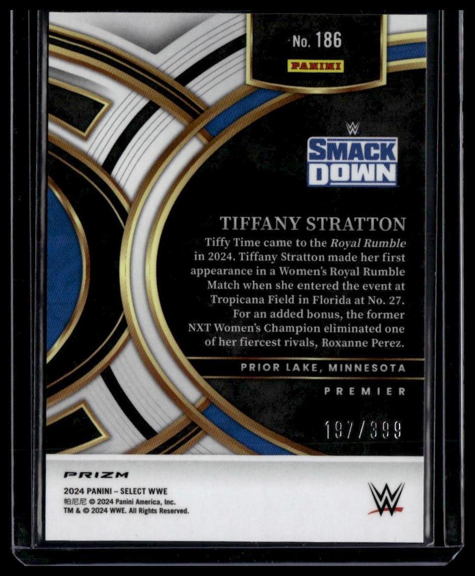2024 Panini Select WWE #36 Tiffany Stratton Black and Blue Prizms #/399