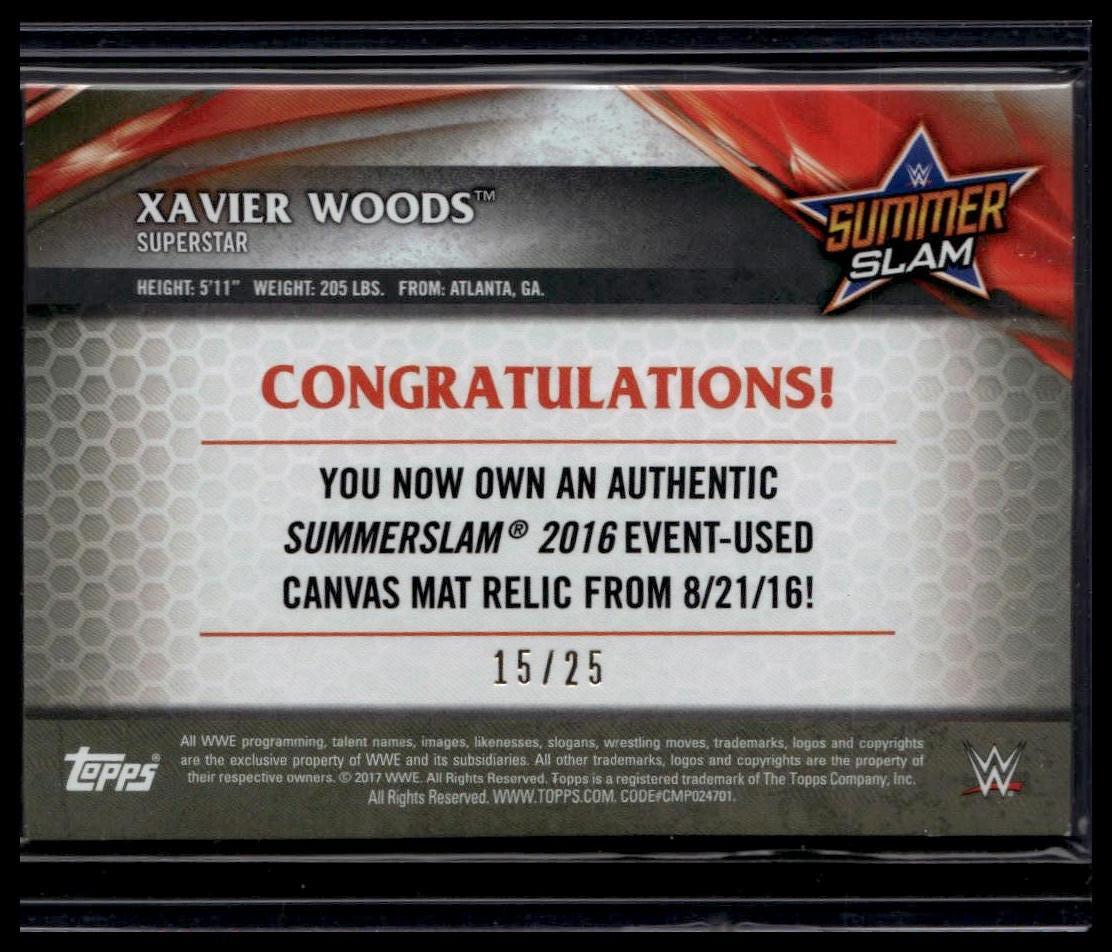 2017 Topps WWE #NNO Xavier Woods SummerSlam 2016 Mat Relics Silver #/25