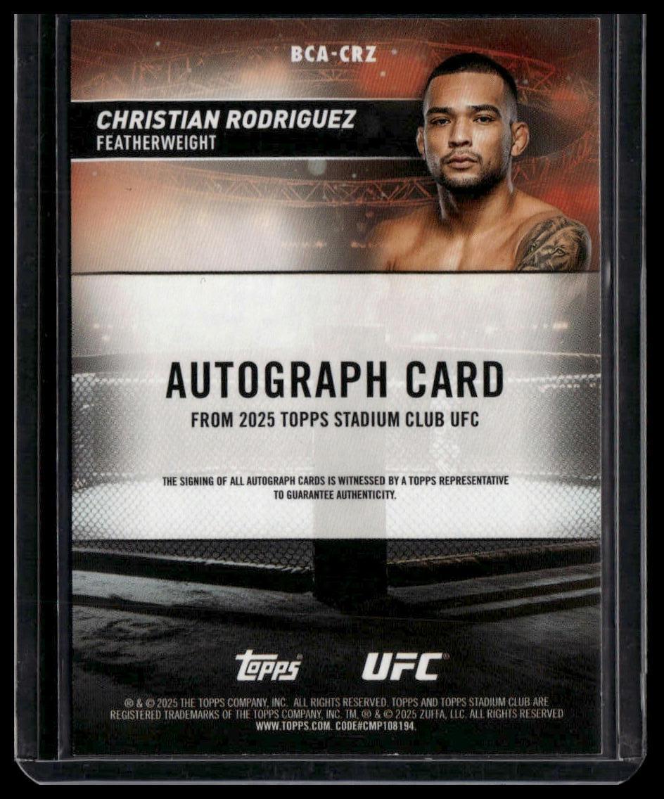 2025 Stadium Club UFC #BCA-CRZ Christian Rodriguez Base Autographs Red #/50