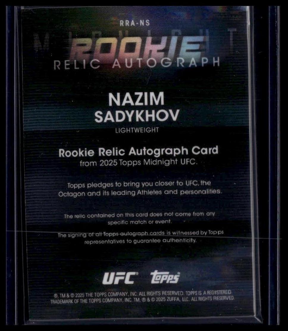 2025 Topps Midnight UFC #RRA-NS Nazim Sadykhov Rookie Relic Autographs Dusk #/75
