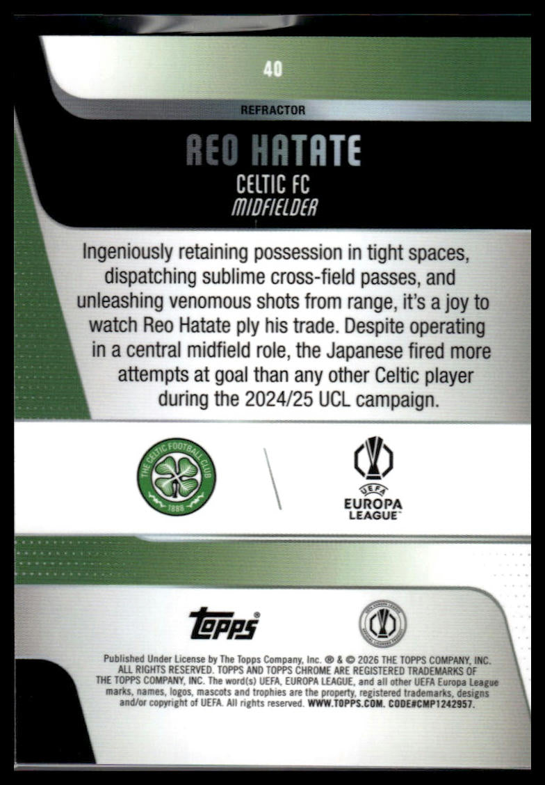 2025-26 Topps Chrome UEFA Club Competitions #40 Reo Hatate Refractor