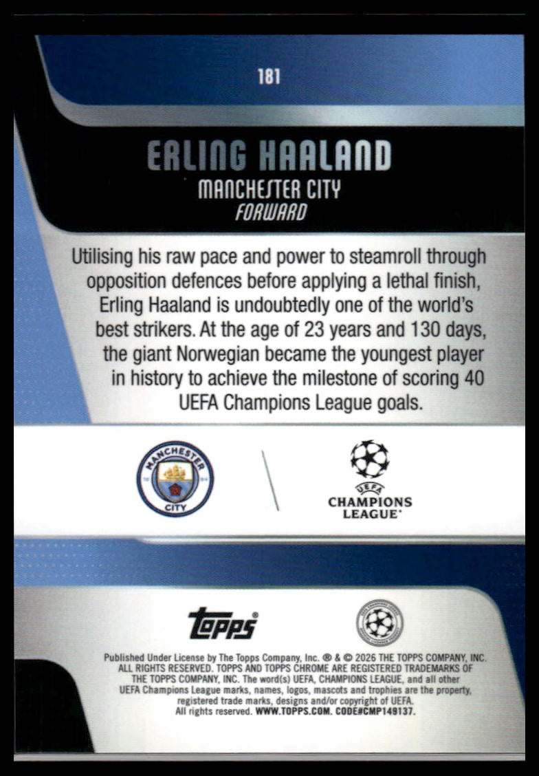 2025-26 Topps Chrome UEFA Club Competitions #181 Erling Haaland Big Apple