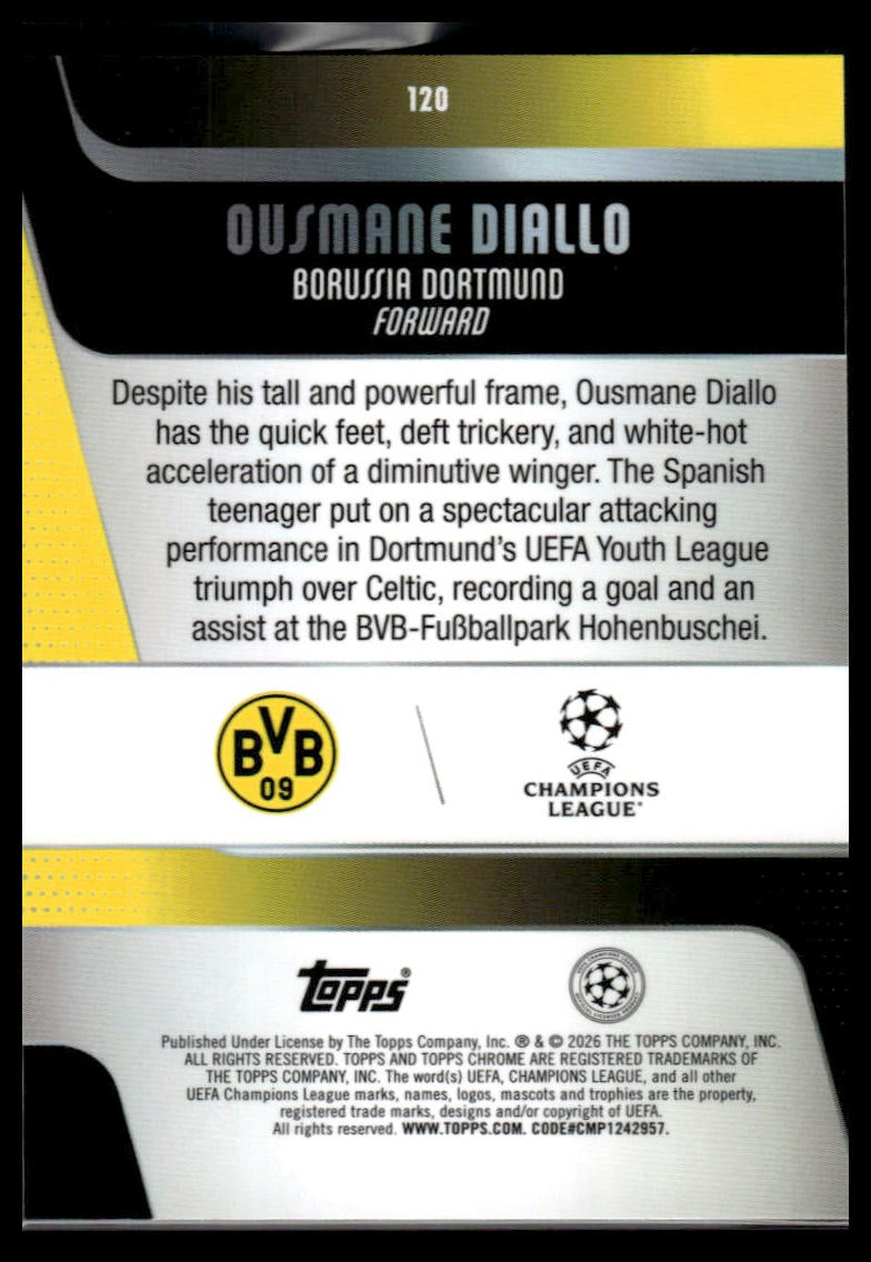 2025-26 Topps Chrome UEFA Club Competitions #120 Ousmane Diallo Pulsar Refractor