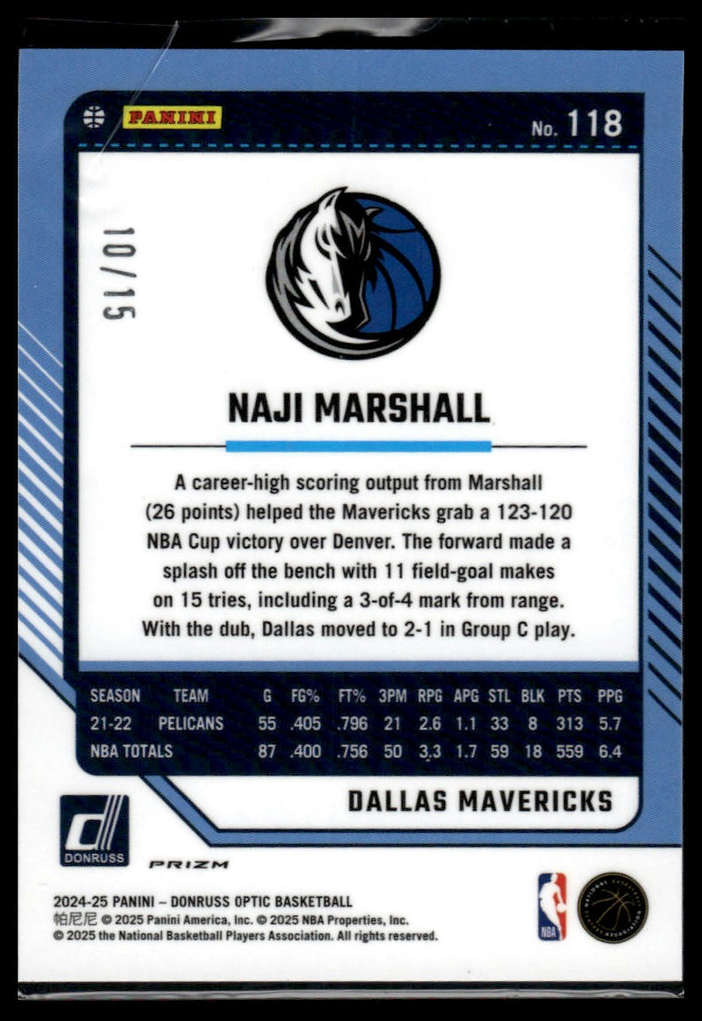 2024-25 Donruss Optic #118 Naji Marshall Blue Glitter #/15
