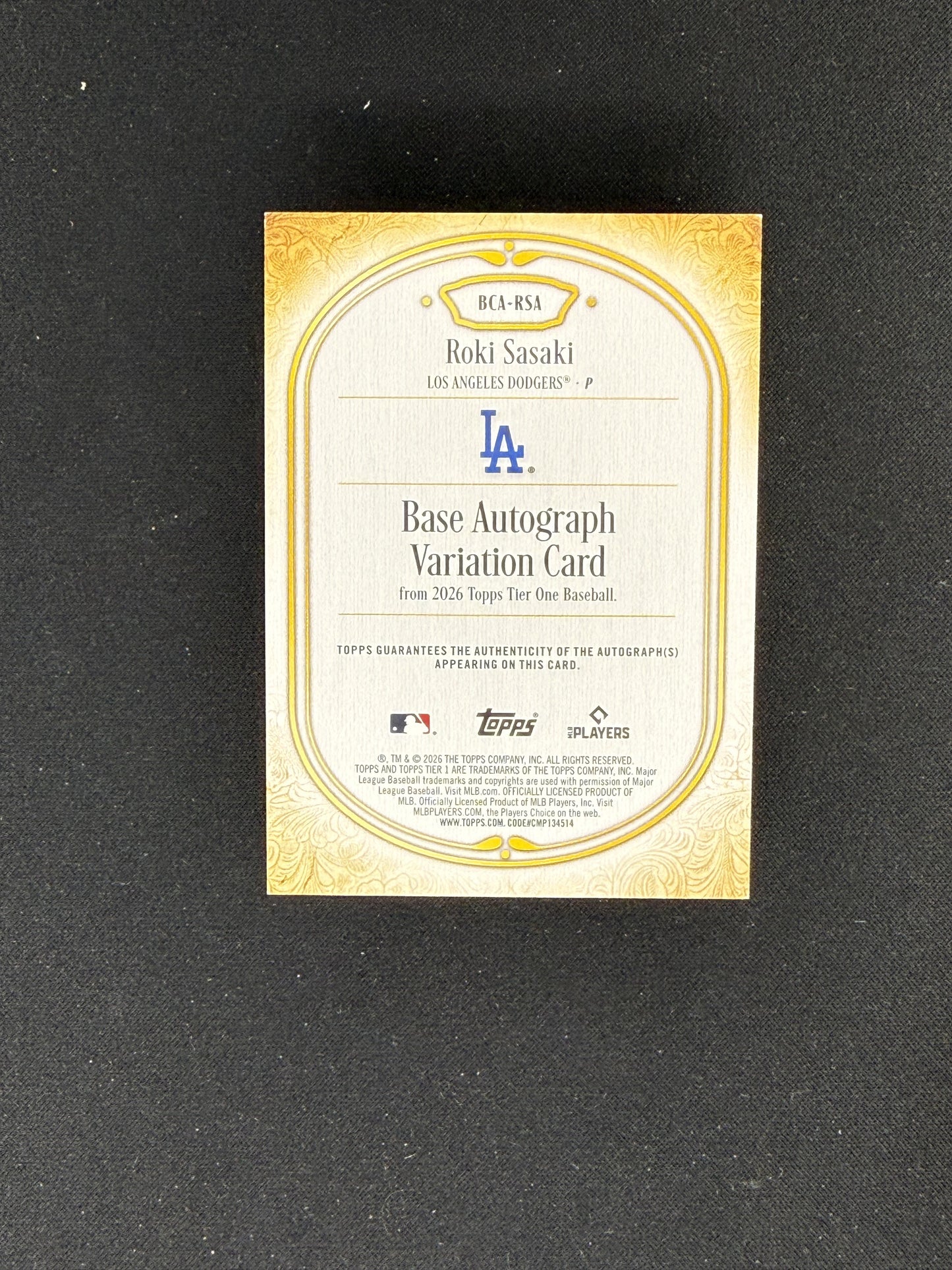 2026 Topps Tier One #BCA-RSA Roki Sasaki Base Tier 2 Autographs /75