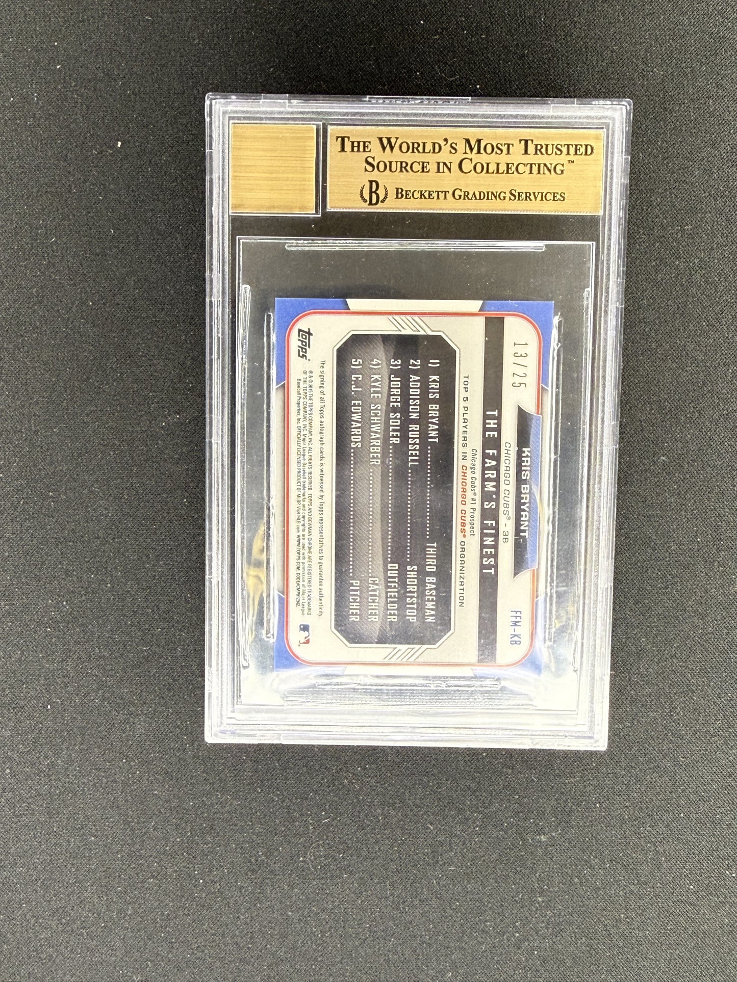 2015 Bowman Chrome Mini Orange /25 Auto Kris Bryant BGS 9.5