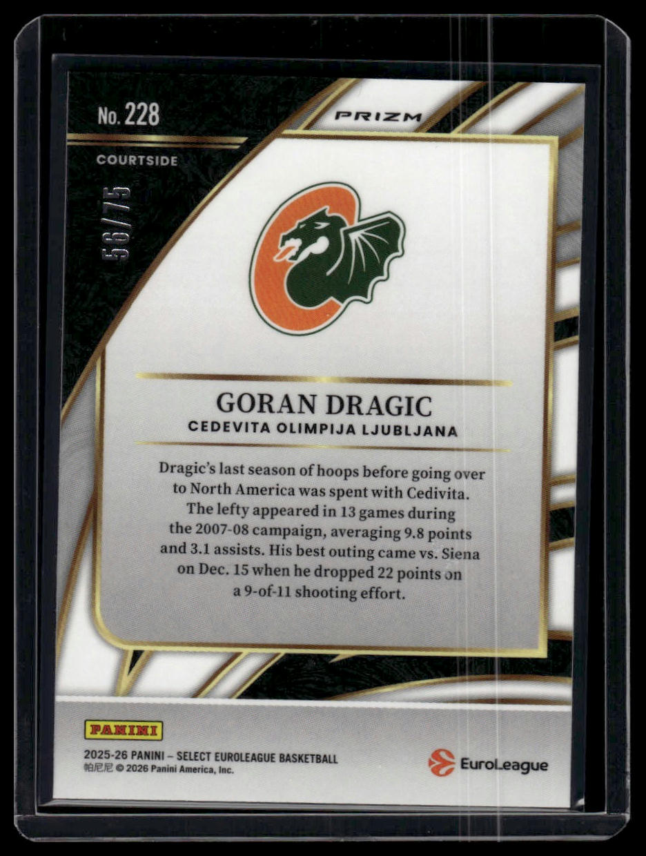 2025-26 Panini Select EuroLeague #228 Goran Dragic Neon Green Prizm #/75