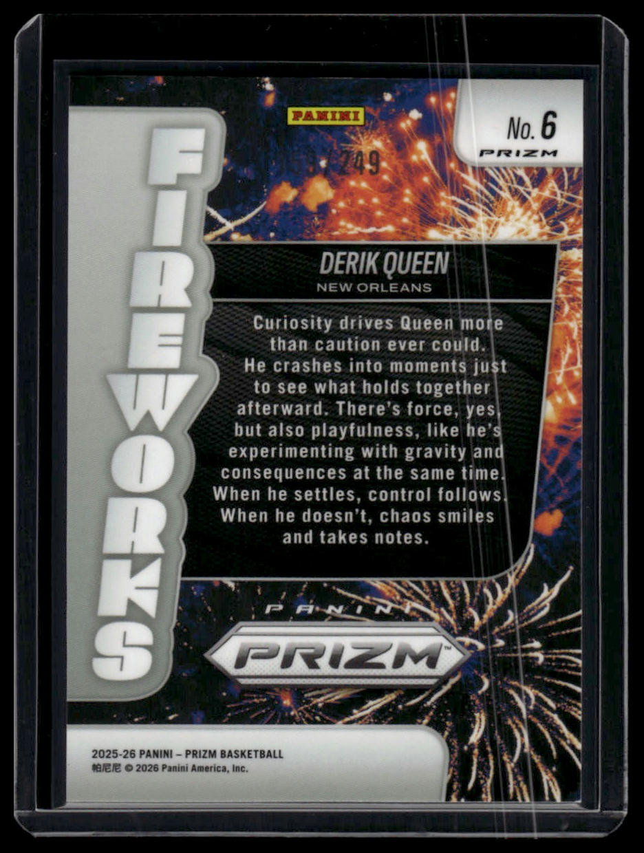 2025-26 Panini Prizm Derik Queen Blue Wave Fireworks /249