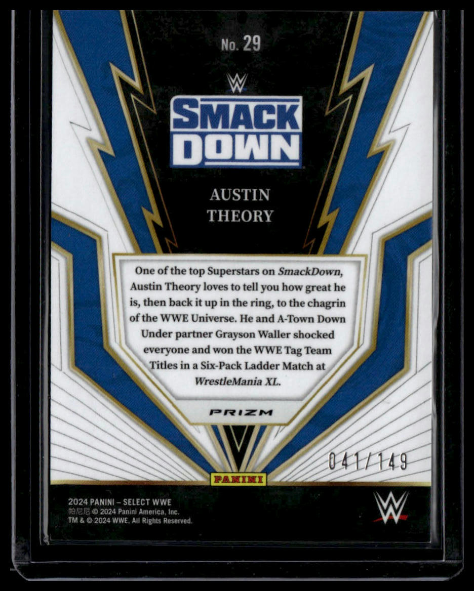2024 Panini Select WWE #29 Austin Theory Turbo Charged Red Wave Prizms #/149