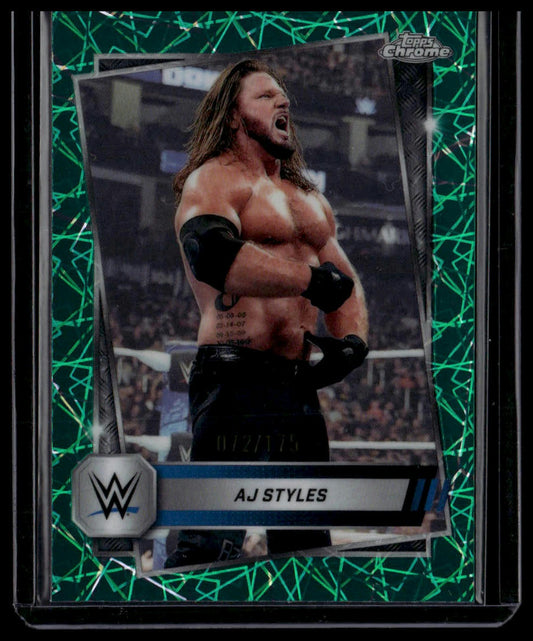 2025 Topps Chrome WWE #37 AJ Styles Teal Lazer Refractor #/175
