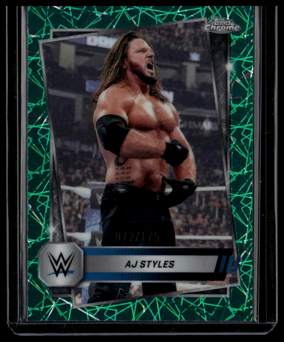 2025 Topps Chrome WWE #37 AJ Styles Teal Lazer Refractor #/175