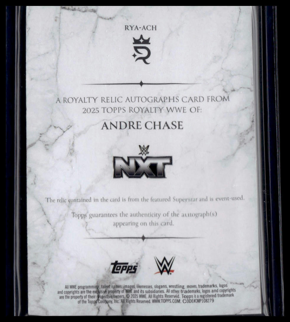 2025 Topps Royalty WWE #RYA-ACH Andre Chase Royalty Relic Autographs Purple #/50