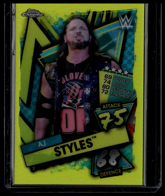 2021 Topps Chrome Slam Attax WWE #2 AJ Styles Yellow Refractors #/99