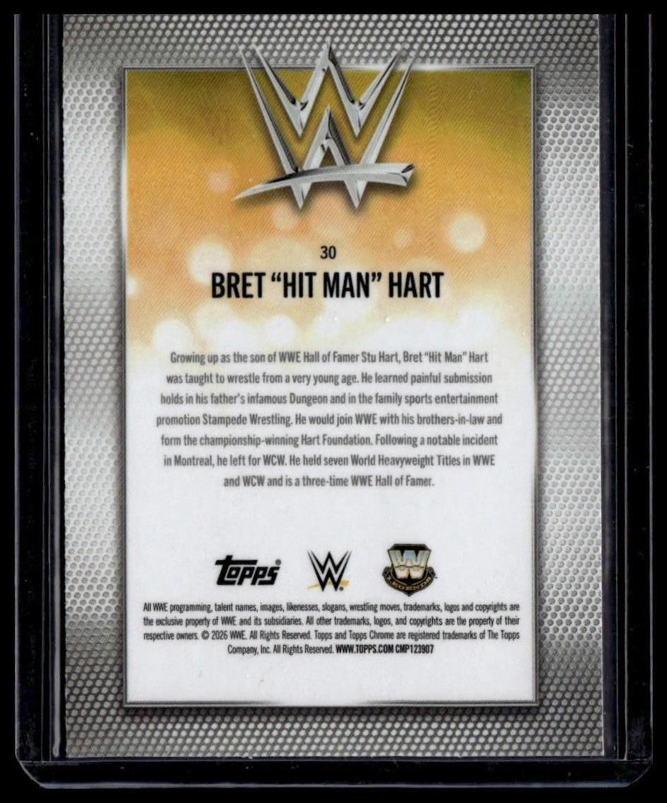 2026 Topps Chrome WWE #30 Bret "Hit Man" Hart Yellow Refractor #/275