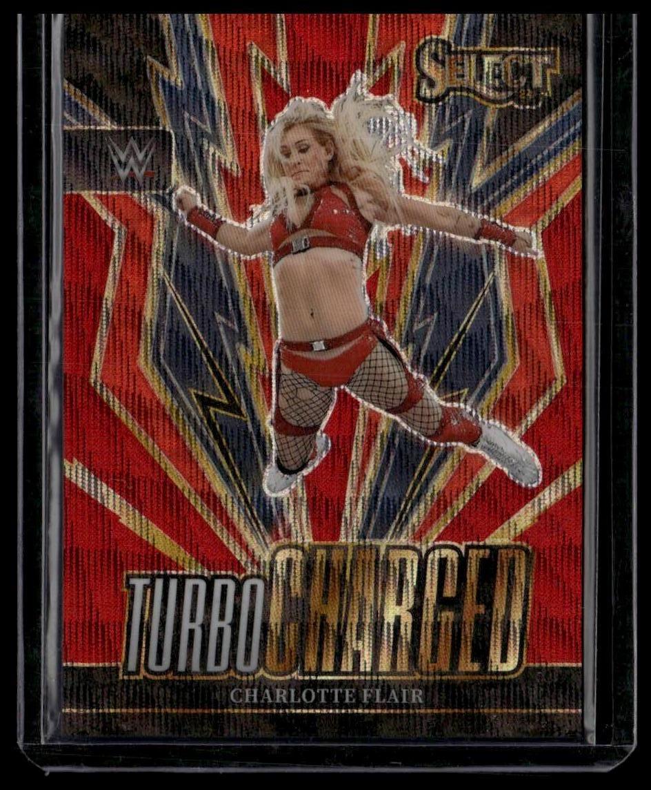 2024 Panini Select WWE #13 Charlotte Flair Turbo Charged Red Wave Prizms #/149