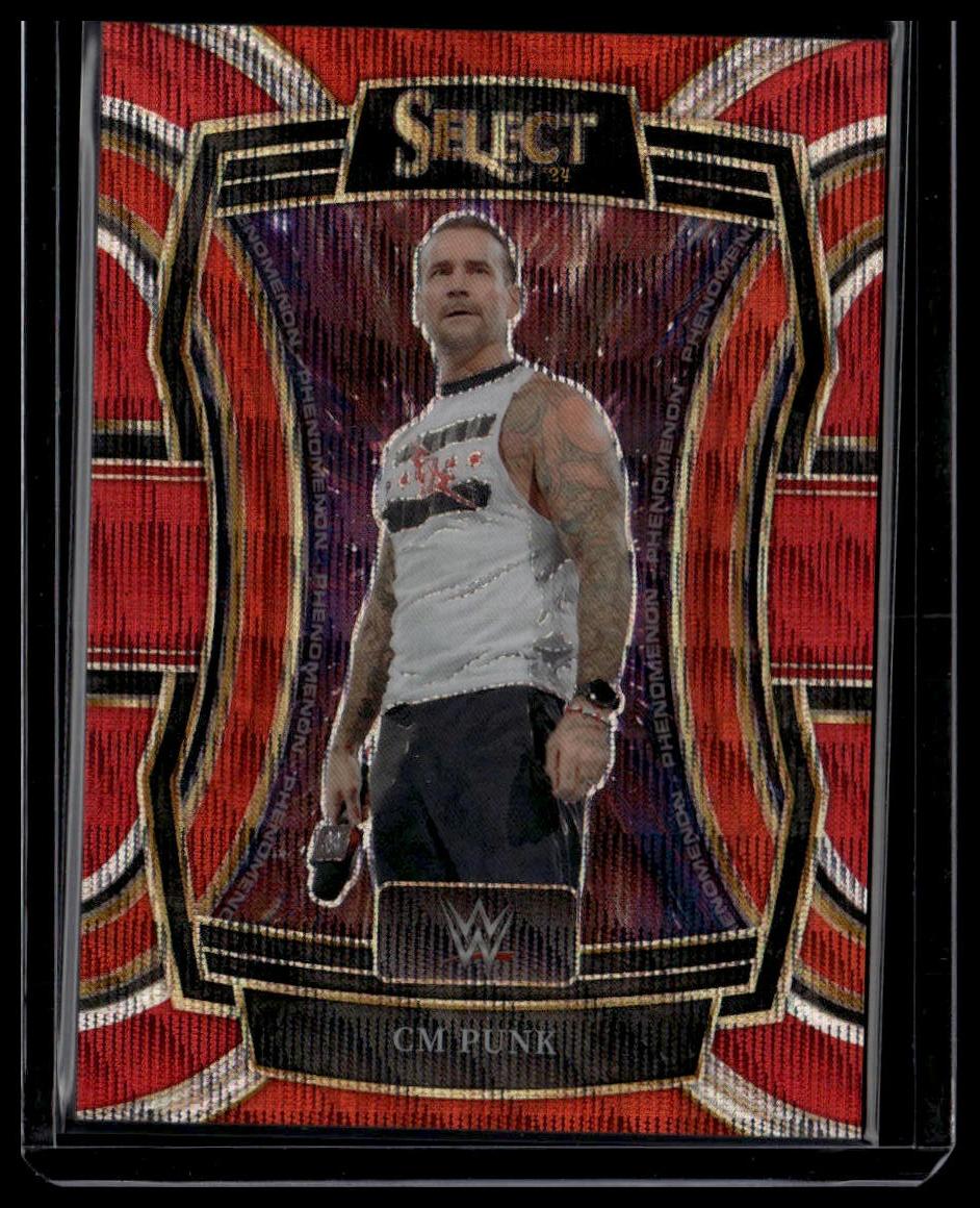 2024 Panini Select WWE #15 CM Punk Phenomenon Red Wave Prizms #/149