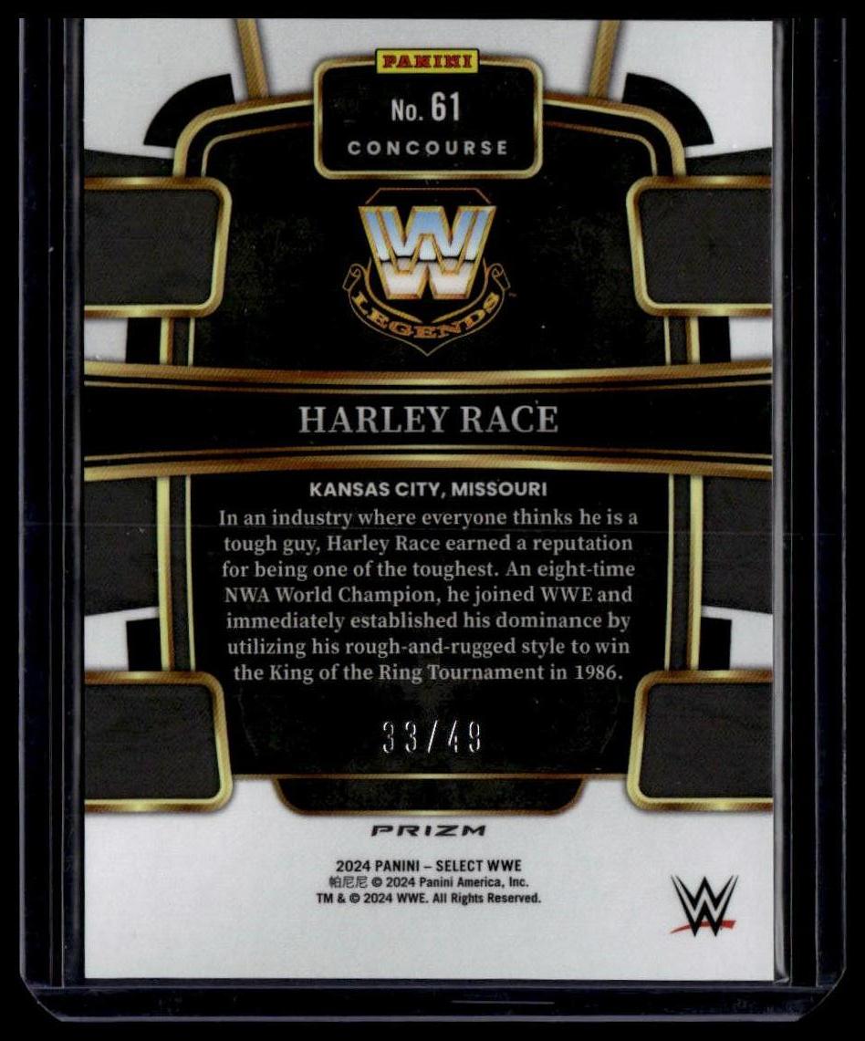 2024 Panini Select WWE #61 Harley Race Blue Wave Prizms #/49