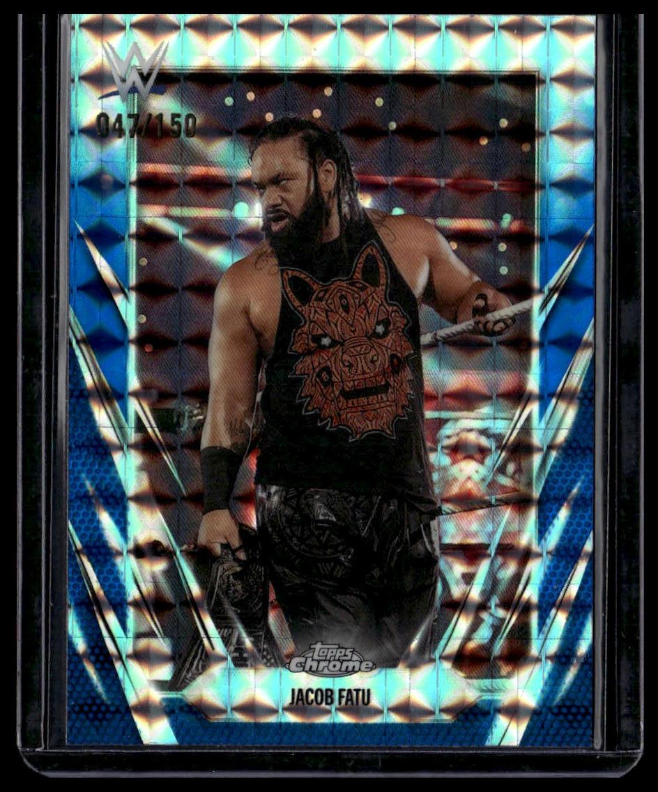 2026 Topps Chrome WWE #55 Jacob Fatu Blue Geometric Refractor #/150