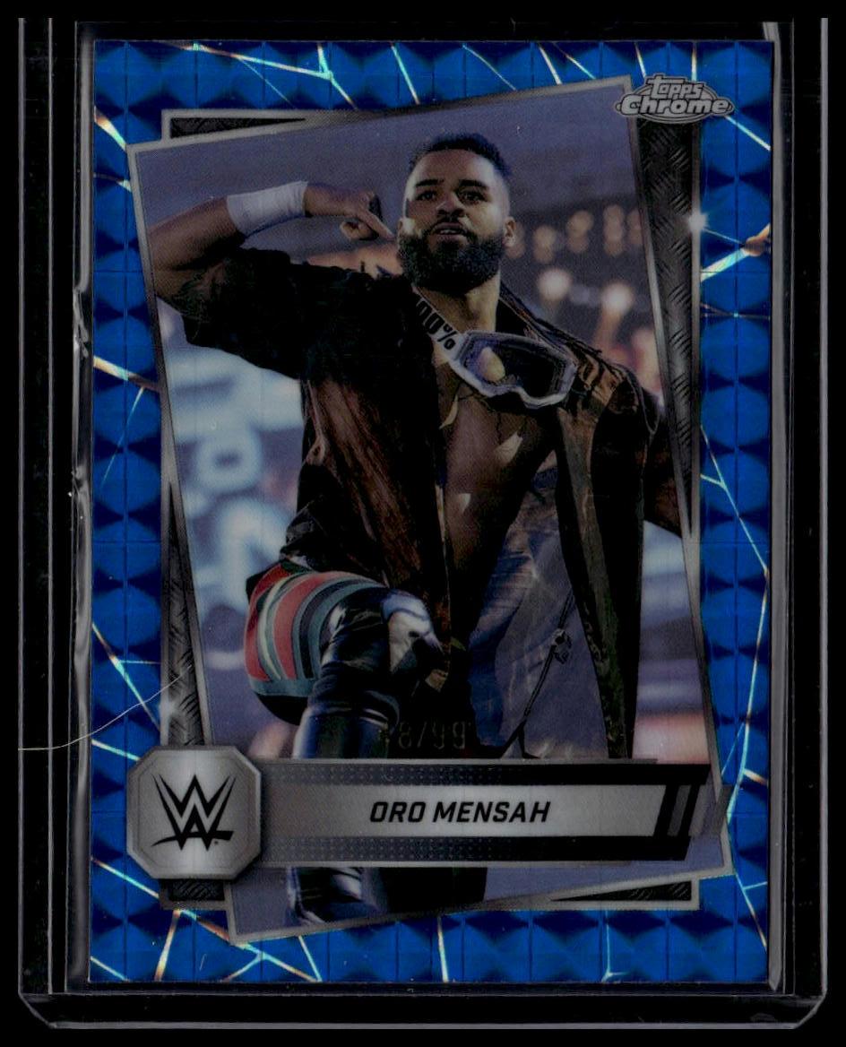 2025 Topps Chrome WWE #90 Oro Mensah Blue Geometric Refractor #/99