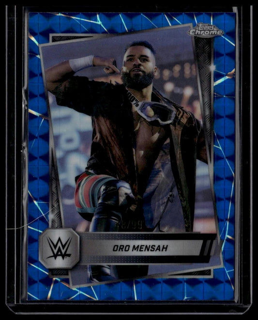 2025 Topps Chrome WWE #90 Oro Mensah Blue Geometric Refractor #/99