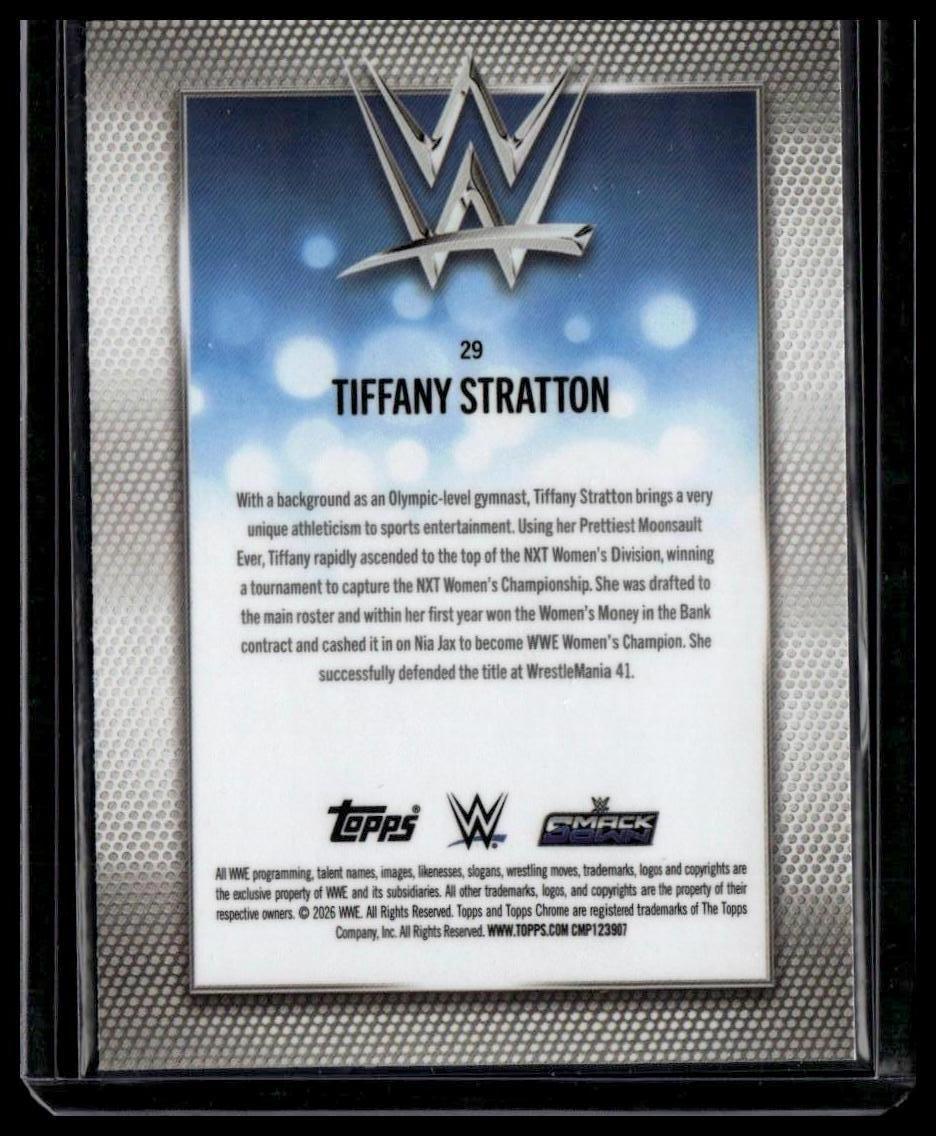 2026 Topps Chrome Sapphire Edition WWE #29 Tiffany Stratton Yellow #/75