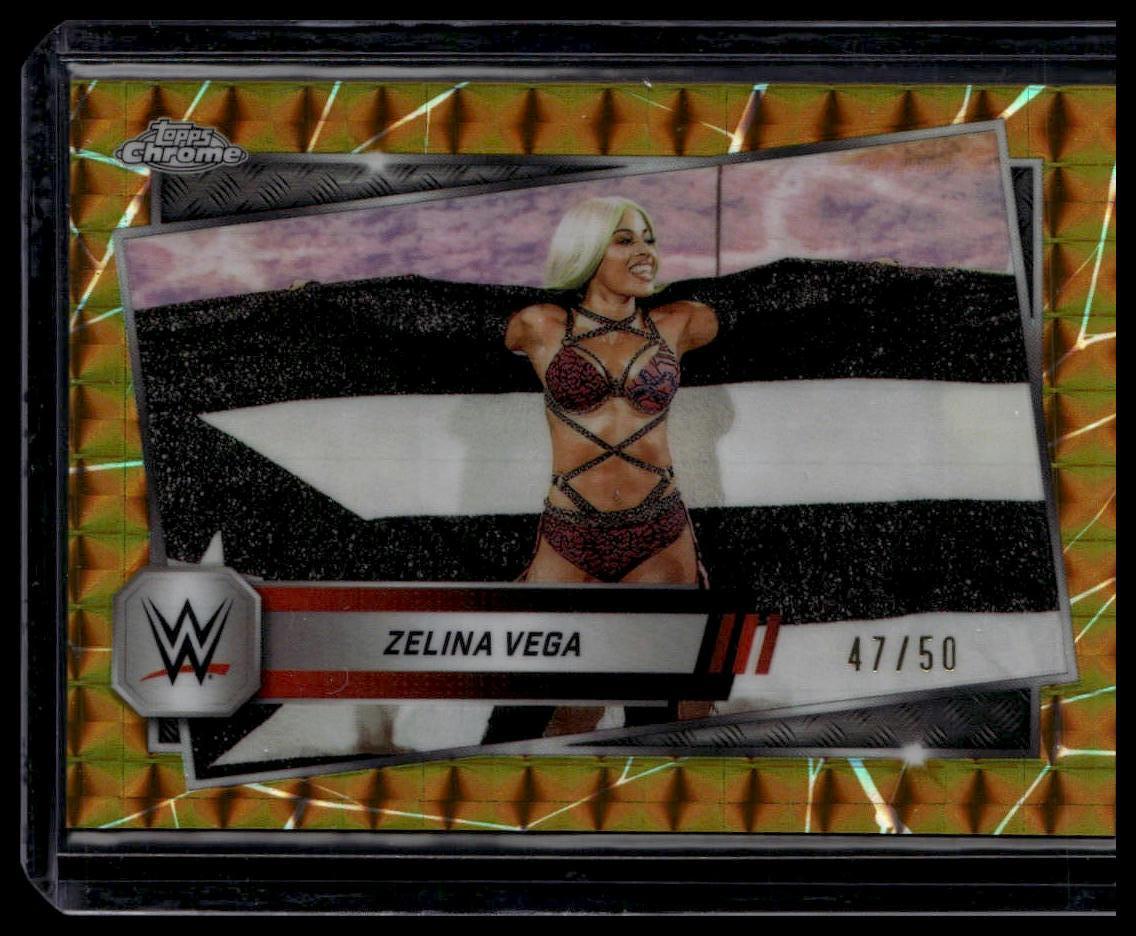 2025 Topps Chrome WWE #196 Zelina Vega Gold Geometric Refractor #/50