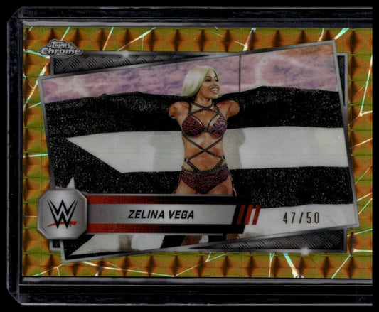 2025 Topps Chrome WWE #196 Zelina Vega Gold Geometric Refractor #/50