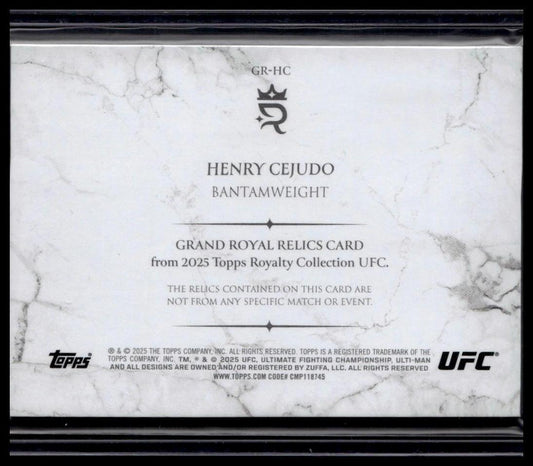 2025 Topps Royalty UFC #GR-HC Henry Cejudo Grand Royal Relics #/99