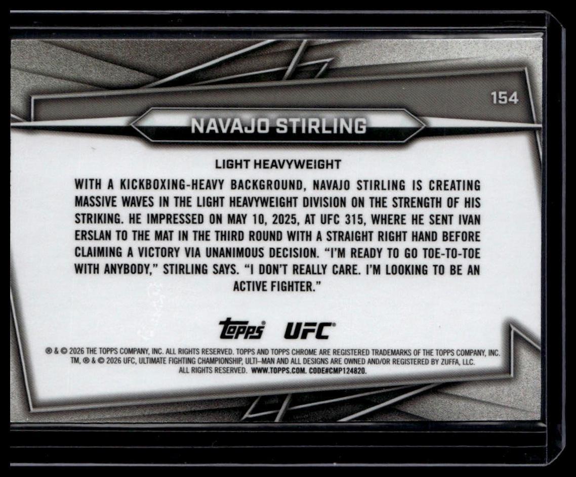 2026 Topps Chrome UFC #154 Navajo Stirling Blue Geometric Refractor #/99