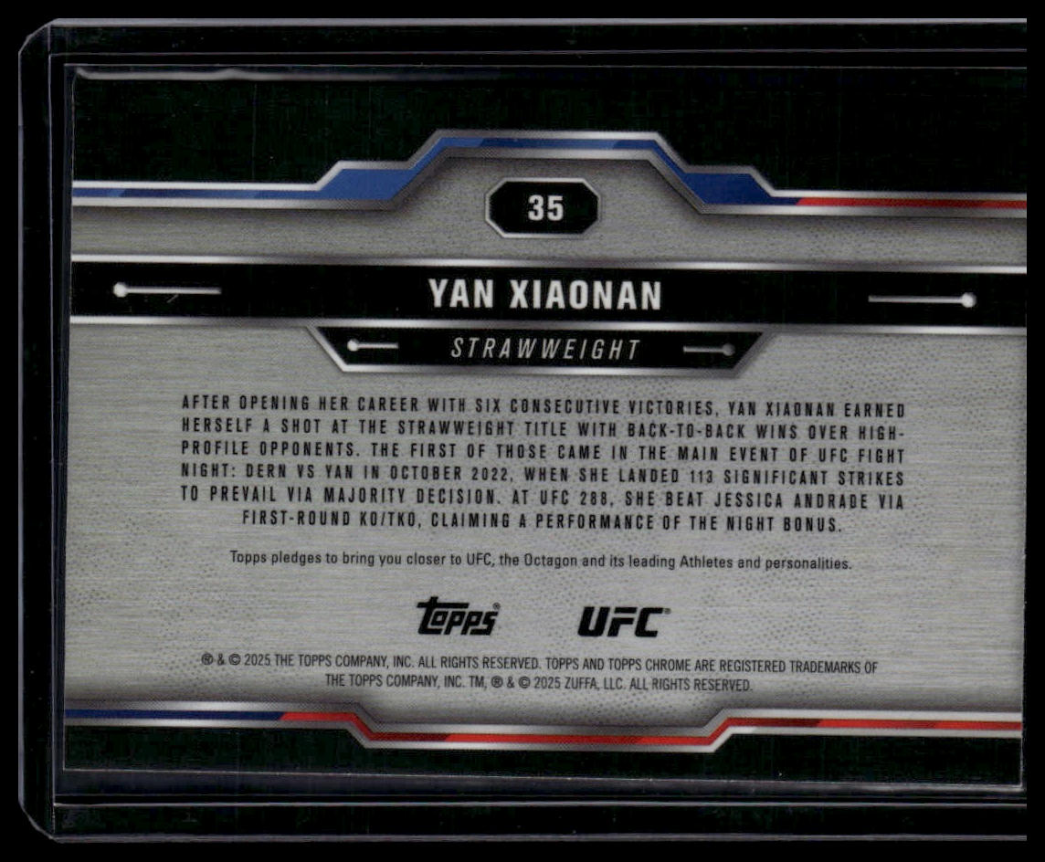 2025 Topps Chrome UFC #35 Yan Xiaonan Blue Wave Refractor #/75
