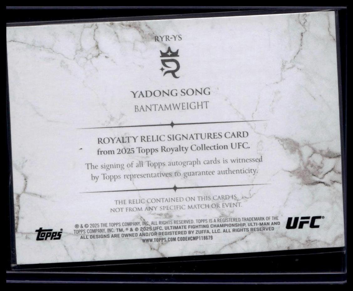 2025 Topps Royalty UFC #RYR-YS Yadong Song Royalty Relic Signatures #/99