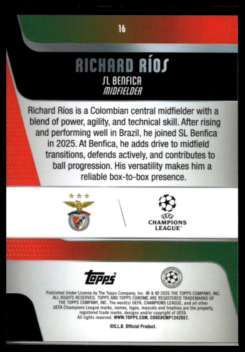 2025-26 Topps Chrome UEFA Club Competitions #16 Richard Ríos Negative Refractor