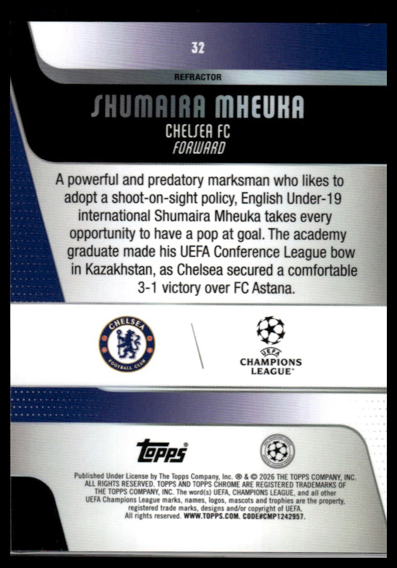 2025-26 Topps Chrome UEFA Club Competitions #32 Shumaira Mheuka Refractor