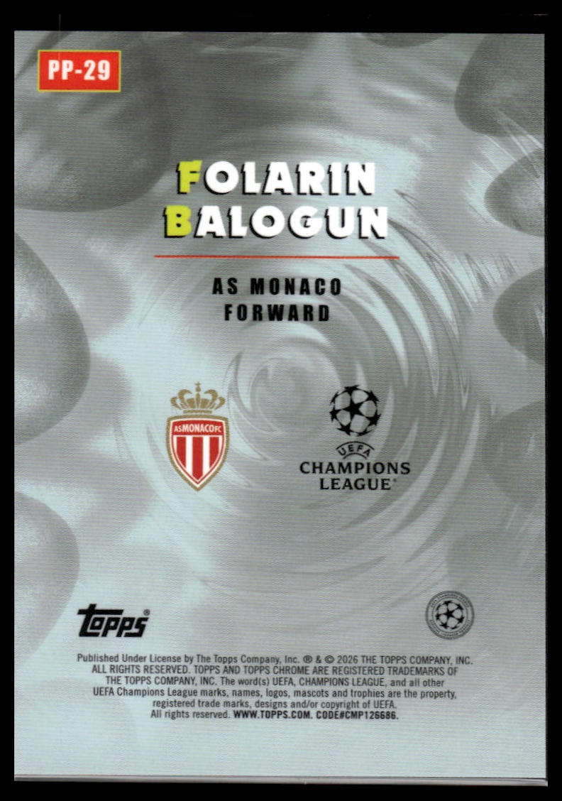 2025-26 Topps Chrome UEFA Club Competitions #PP-29 Folarin Balogun Power Players
