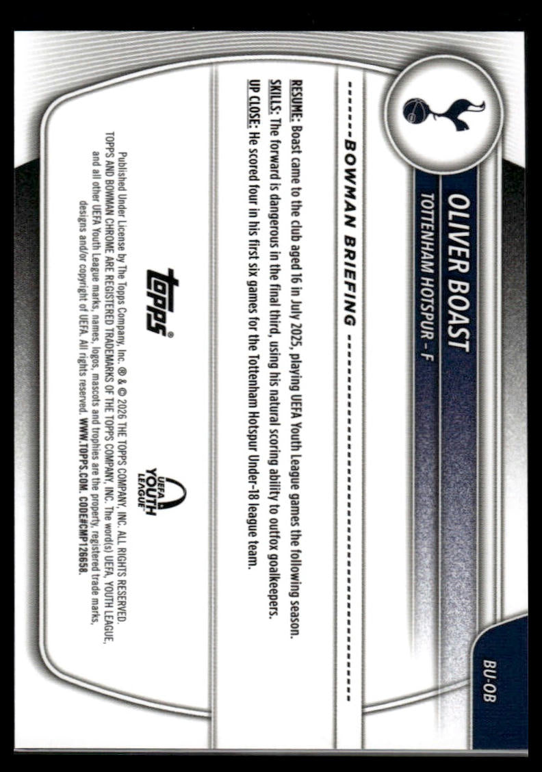 2025-26 Topps Chrome UEFA Club Competitions Oliver Boast Bowman Youth League