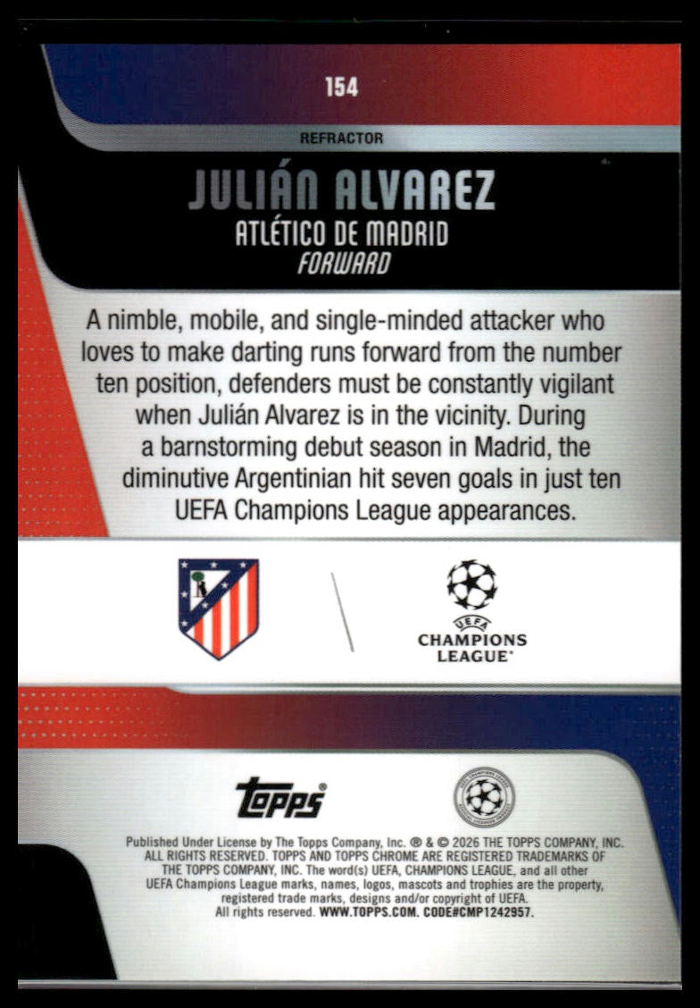 2025-26 Topps Chrome UEFA Club Competitions #154 Julián Alvarez Refractor