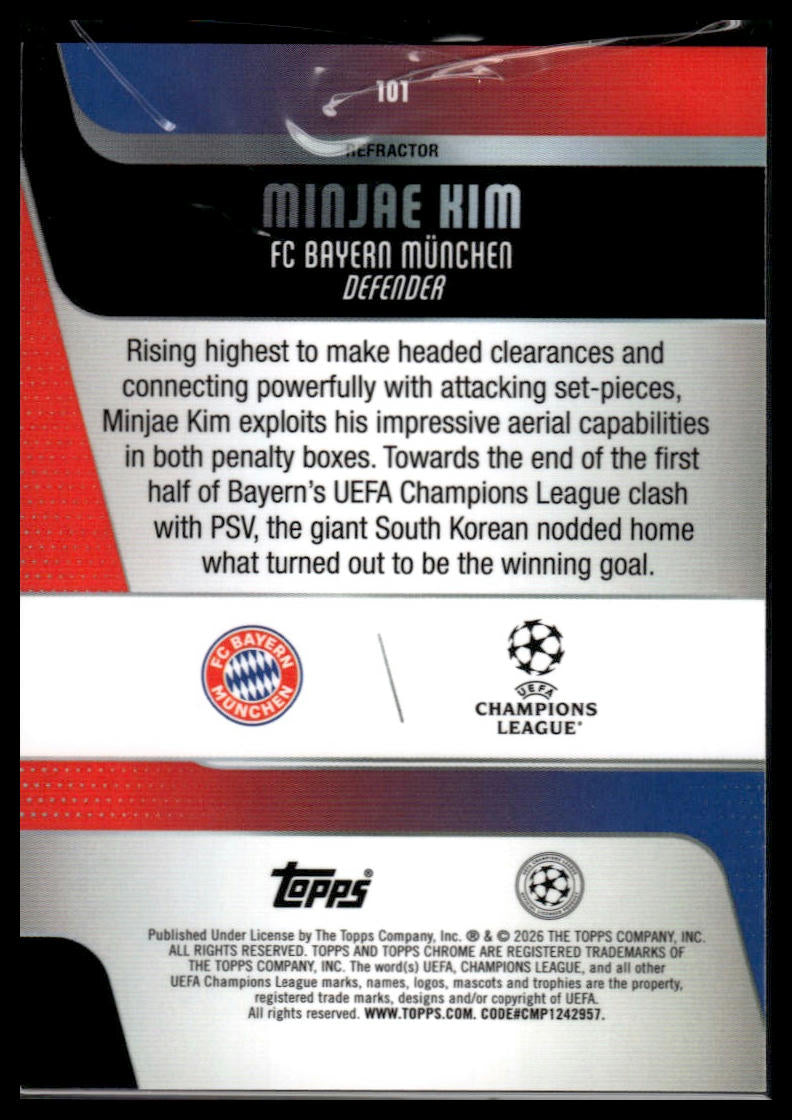 2025-26 Topps Chrome UEFA Club Competitions #101 Minjae Kim Refractor