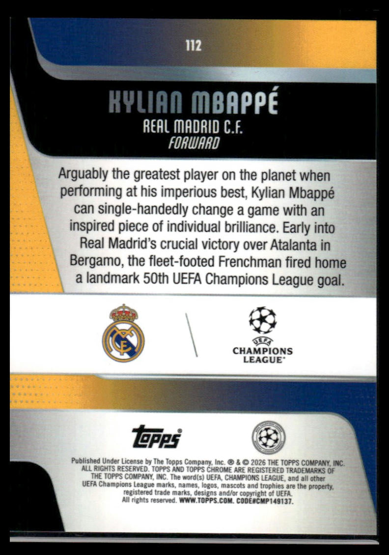 2025-26 Topps Chrome UEFA Club Competitions #112 Kylian Mbappé Big Apple