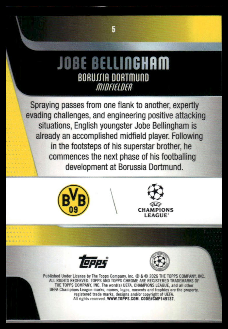 2025-26 Topps Chrome UEFA Club Competitions #5 Jobe Bellingham Big Apple