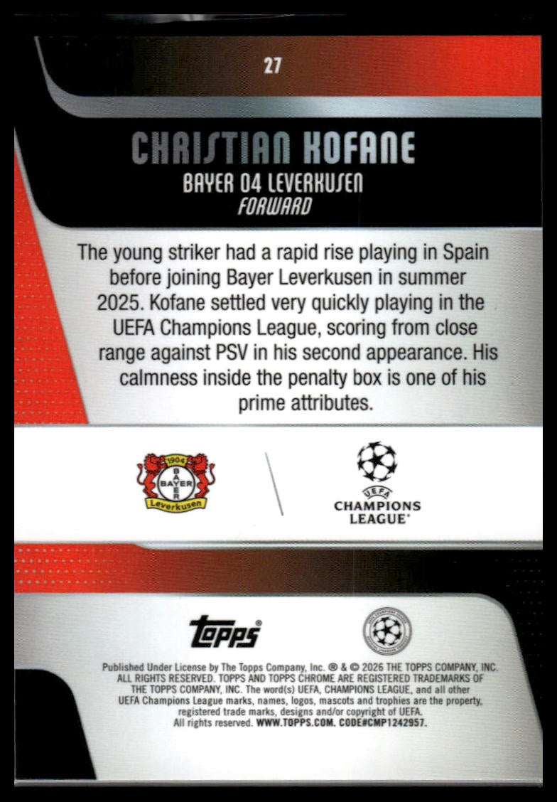 2025-26 Topps Chrome UEFA Club Competitions Christian Kofane Pulsar Refractor