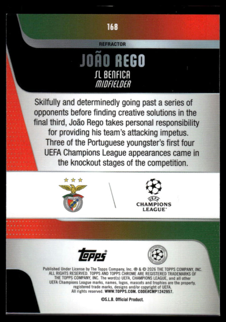 2025-26 Topps Chrome UEFA Club Competitions #168 João Rego Refractor