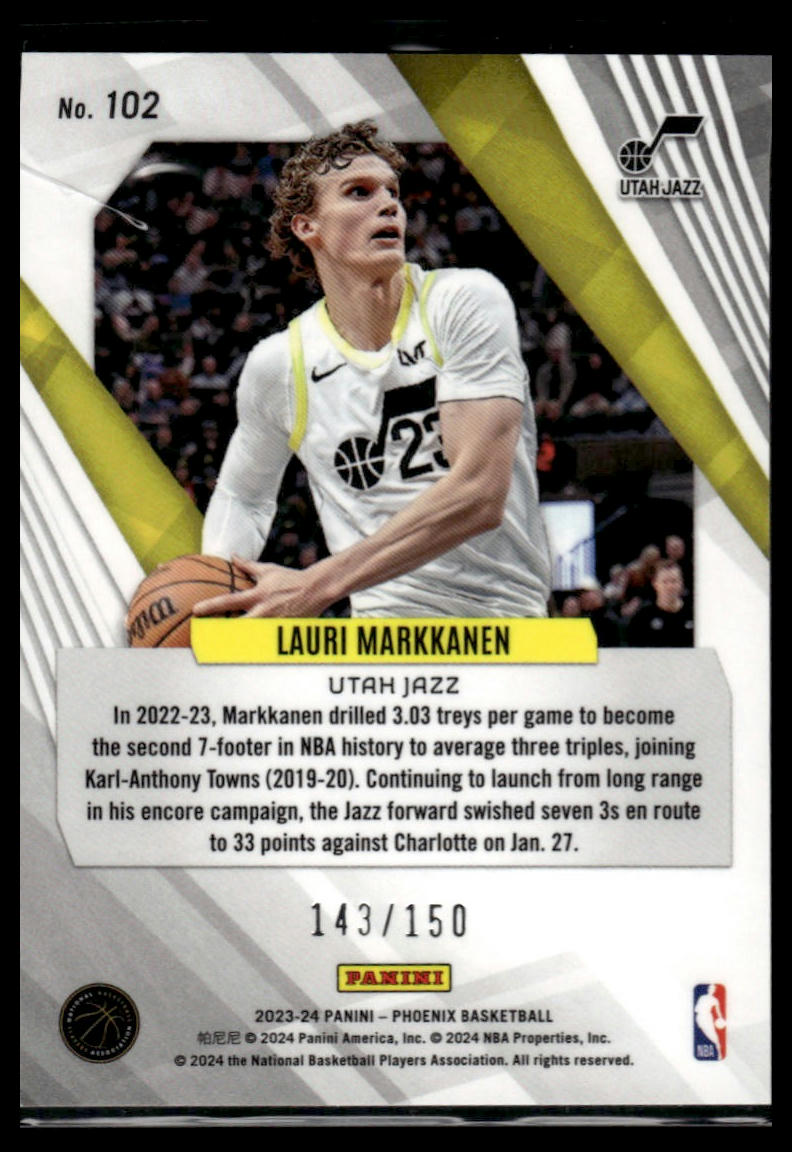 2023-24 Panini Phoenix #102 Lauri Markkanen Phoenix White Lazer #/150