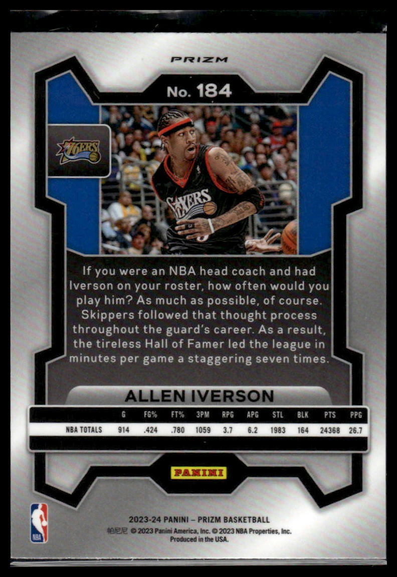 2023-24 Panini Prizm #184 Allen Iverson Prizms Choice Blue Yellow and Green