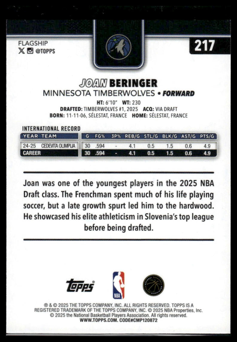 2025-26 Topps #217 Joan Beringer Pink Holo Foil