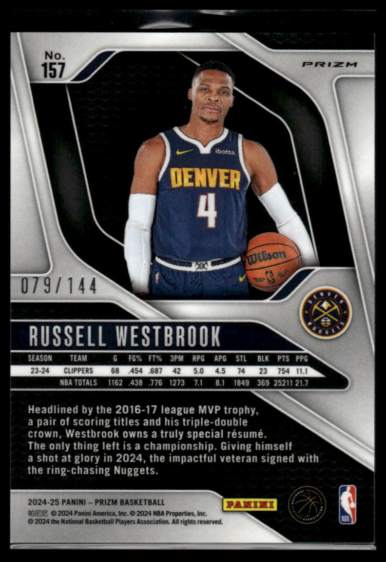 2024-25 Panini Prizm #157 Russell Westbrook Prizms Blue Sparkle #/144